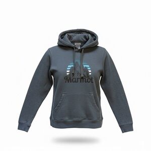 Marmot Men’s Gray Hoodie Pullover Mountain Logo Sweatshirt Size Small